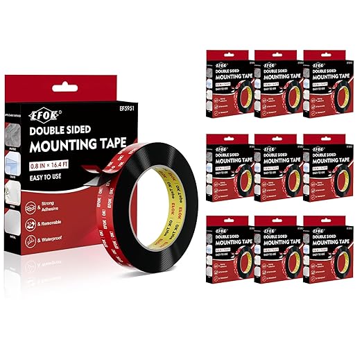 10 Packs Double Sided Tape Heavy Duty Mounting Tape 0.8 in X 16.4 Ft, Adhesive Tape for Wall, Foam Tape Waterproof for Automotive Strip Light Home, Office Décor