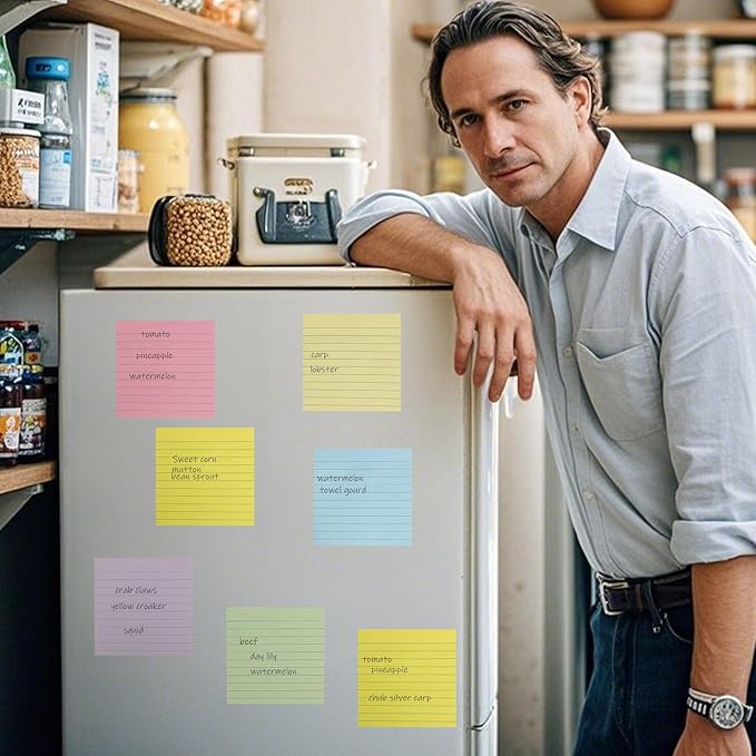 (12 Pack) Lined Sticky Notes 4x4 in, Pastel Colors Self Sticky Notes Pad Its Super Sticking Power Memo Pads, 4x4 Large Square Sticky Notes for Office, Home, School, Meeting