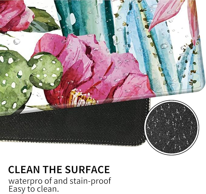 Big Desk Pad (31.5 X 11.8 Inch) Mat Accessories for Women Men - Protector Extended Mouse Pad for Office/Home, Writing Pad for Top of Desks +Cup Coaster, Cactus Flower