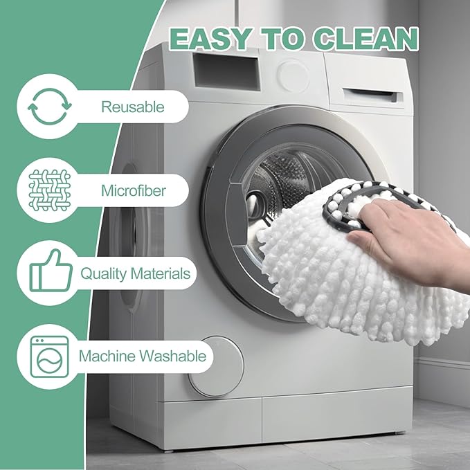 Mop Heads Replacements for Ocedar, Spin Mop Replace Head for O-Cedar EasyWring 1 Tank System Mop Refills, Include 3 Pack Mop Heads, 1 Scrub Brush & 1 Base Combo