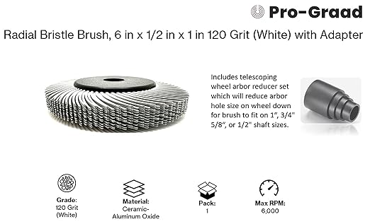 Radial Bristle Brush, 6 in x 1/2 in x 1 in 120 Grit (White) with Adapter, Type C Curved Bristle (Pack of 1)