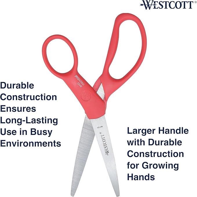 Westcott Left- & Right-Handed Pointed Student Scissors for Kids Ages 12-14, Durable Stainless Steel Blades, Back to School, Classroom Scissors, School Supplies, 7-Inch, Assorted Colors