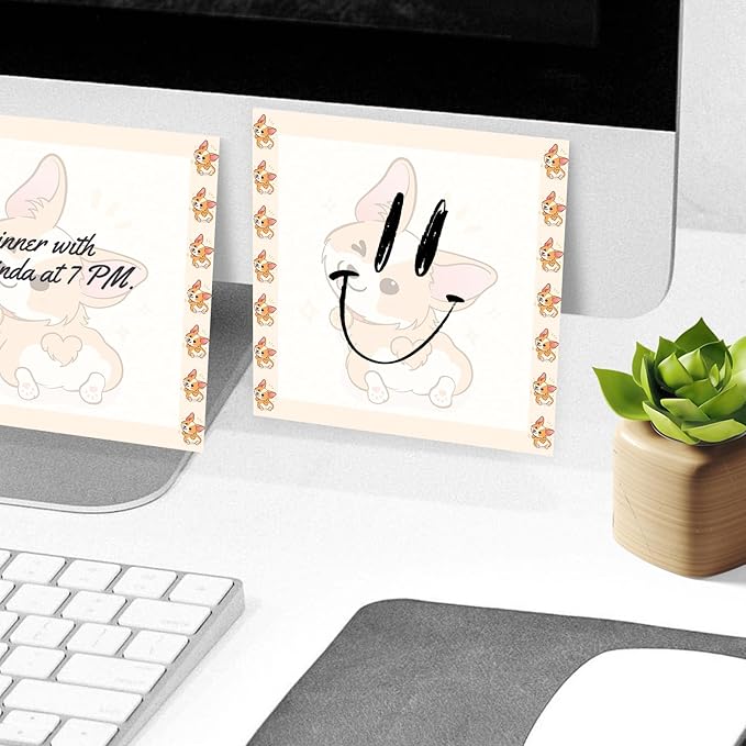 Sticky Notes, 2 Pads, 3x3 inches, Cute Colorful Fun Self-Stick Note Pads, Easy Post, Strong Adhesive Notepad Orange Corgi