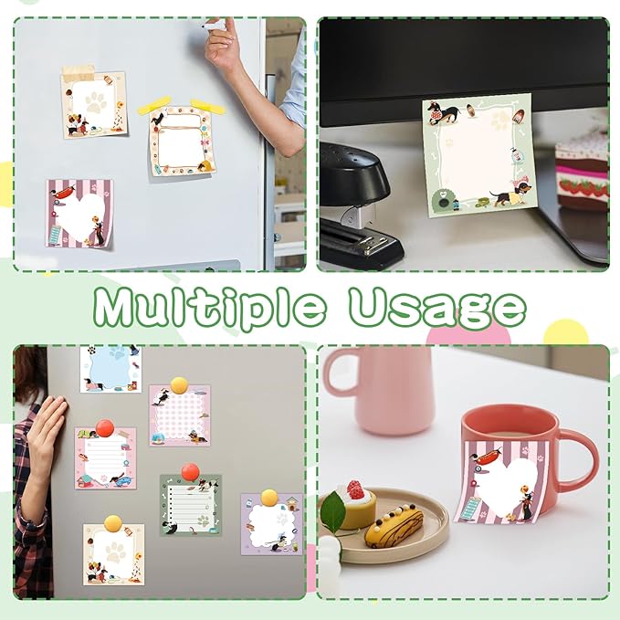 9 Pcs Cute Dachshund Notepads 3" x 3" Self-Adhesive Note Pads Fun Memo for Work Office Supplies School Home - 450 Sheets Reusable Dachshund Sticky Notes