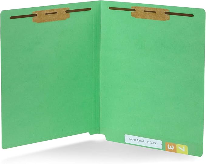50 Green End Tab Fastener File Folders - Reinforced Straight Cut Tab - Durable 2 Prongs Designed to Organize Standard Medical Files, Receipts, Office Reports, and More - Letter Size, Green, 50 Pack