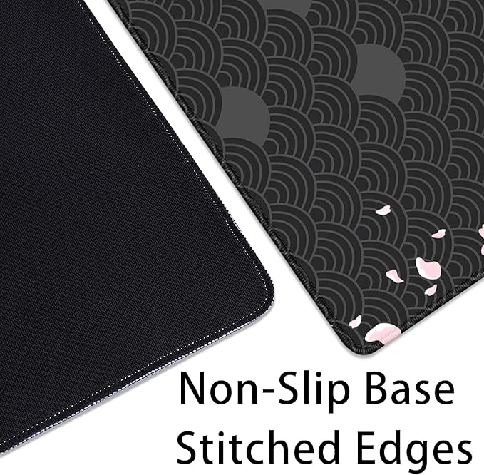 Black Watercolor Cherry Blossom Desk Pad Mouse Pad,Large Gaming Mouse Mat with Stitched Edges,Non-Slip Waterproof Rubber Base Mousepad for Office Work Home Desk Mat(27.5X11.8 in)