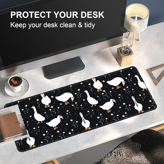 Large Desk Mat, Desk Matt for Desktop, Computer Gaming Mouse Pads, Anti-Slip Rubber Base, Stitched Edges Soft Mat for Desktop Office Home 31.5 x 11.8 Inches (Funny Ducks)