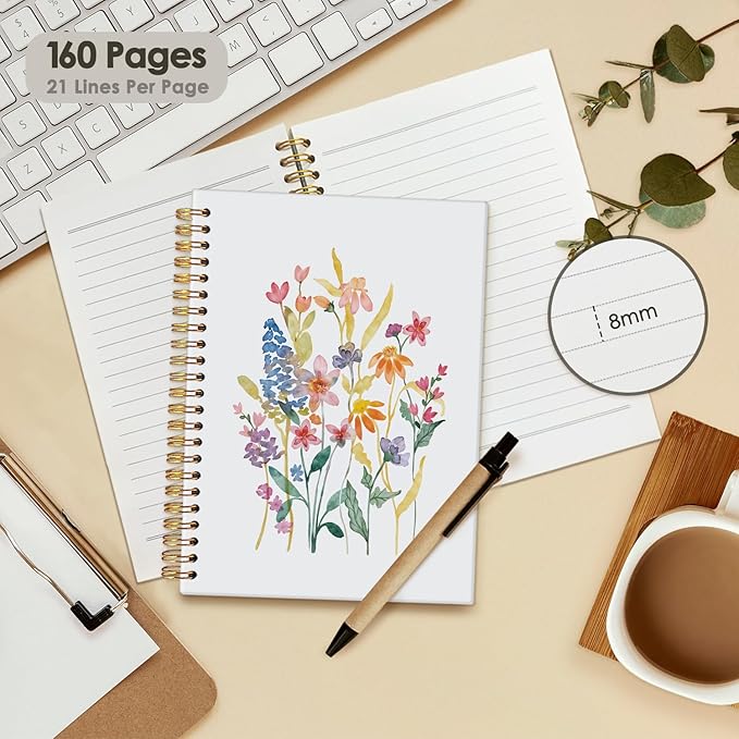 Wheatwin Floral Notebook Journal, Wildflower Cute Hardcover Spiral Notebook for Work Note Taking Women Writing School Teen Girls 5.5x8.3