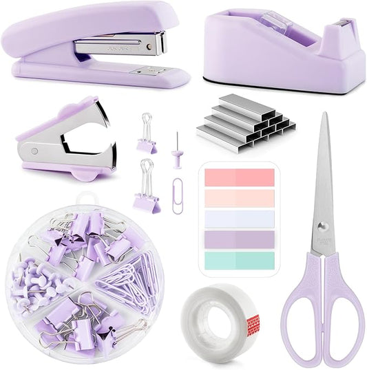 Purple Office Supplies, Office Supplies and Accessories, Office Desk Set with Stapler, Tape Dispenser, Staple Remover, Clips and Scissors for Women, Boss Lady, Coworkers, Desk Caddy, Office Clerks