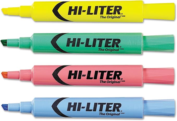 AVERY 17752 HI-LITER Desk-Style Highlighter, Chisel Tip, Assorted Colors, 4/Set