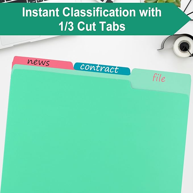 Light Green File Folders,18 Pack File Folder,1/3 Cut Tab,Letter Size,Filing Folder for Office School Business.