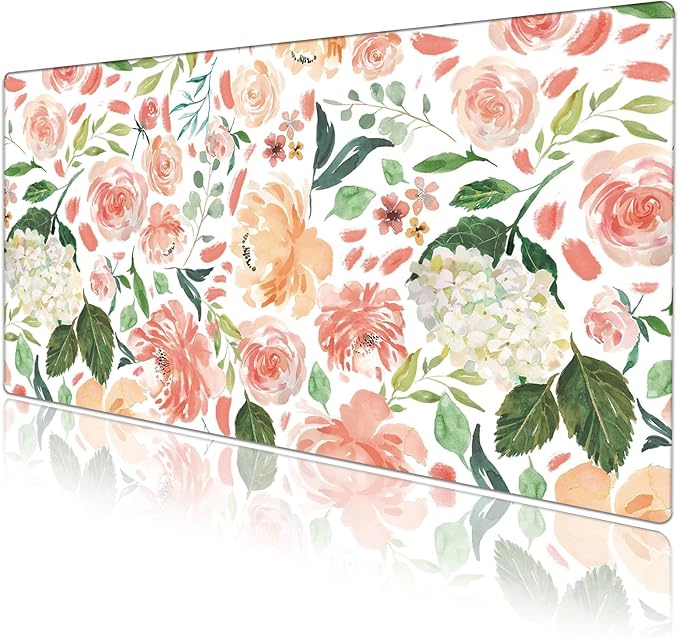 Peony Flower Desk Pad Protector, Stitched Edges Mouse Pad, Large Office Desk Mat, Non-Slip Desk Blotter, Laptop Desk Pad, Floral Desk Writing Pad for Office and Home (31.5" x 15.7")