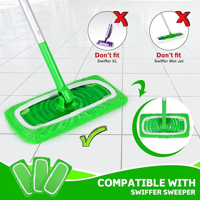 AmaVins 8 Pack Reusable Microfiber Mop Pads Compatible with Swiffer Sweeper, Dry Sweeping Cloths & Wet Mopping Cloths, Washable Pads for Surface/Hardwood Floor Cleaning (Mop is Not Included)