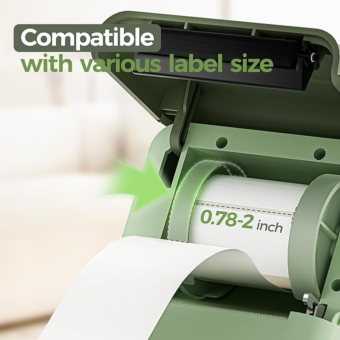 Joysea D2 Label Maker Machine with Tape, Thermal Label Printer with Multiple Templates for Office Organization, Home, Small Business, Includes 1 Roll 2" x 1.18" Adhesive Labels, Green