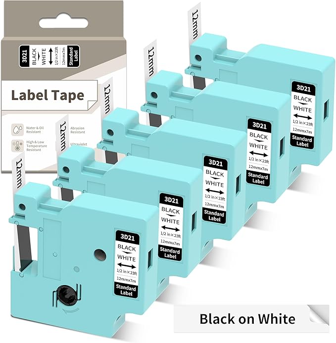 LM1600 D1600 Label Maker Tapes Compatible DYMO D1 Label Tape 45013 S0720530 Replace for D1 A45013 Refills, for DYMO LabelManager 160 420P 210D 280 360D PnP, Black on White, 1/2 Inch x 23Ft