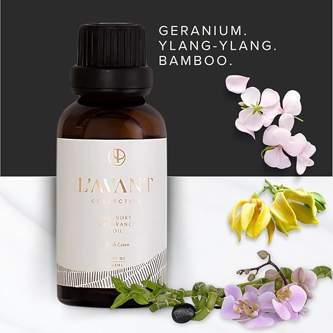 L’Avant Collective | Essential Oils for Laundry - Dryer Balls Scents – Scented Fragrance Essential Oil Drops | Fresh Linen Laundry Oil - Lavender Geranium Essential Oil Blend w/Ylang Ylang & Bamboo