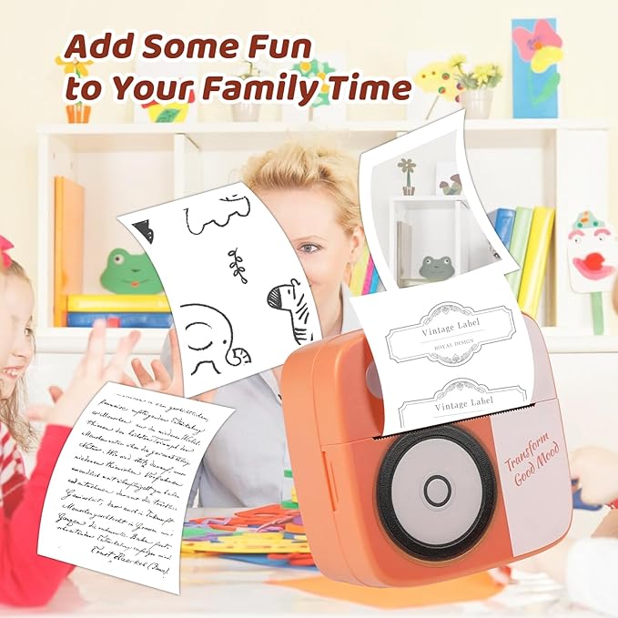 Mini Thermal Sticker Maker - Bluetooth Portable Printer with 10 Rolls Paper | Wireless Compact Device for Study Notes, Journals, Receipts | Home, Office, School Use