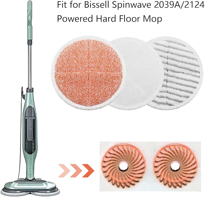 BeiLan Spin Wave Mop Pads Fit for Bissell Spin Wave 20399 23157 23159 2039A 2124A 20393 2039T 2039W 20391 20395 2307 2315A Heavy Soft Scrubby Pads for Hardwood Floor Cleaning Replacement Pads(12Pack)