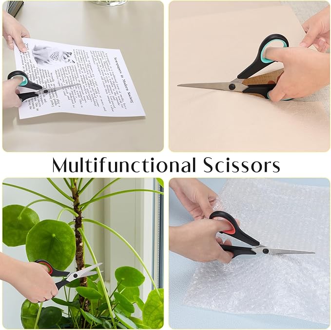 3 Pack Scissors All Purpose, 8.3" Sharp Stainless Steel Scissor With Ergonomic Soft-Grip Handles, Right/Left Hand, Scissors for Office, School, Classroom, Kitchen, Crafts, Sewing (Red+Green+Blue)