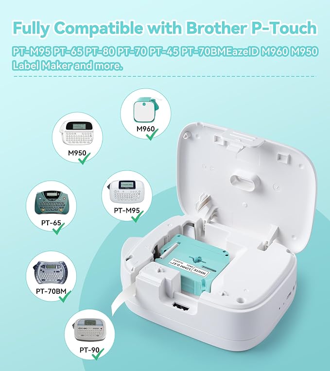M950 Label Maker Refills M-K231 Replace for Brother P Touch M Tape M-K231S M231 MK231 12mm 0.47 Inch for Brother PTouch PT-M95 PT-65 PT-80 PT-70 PT-45 PT-90 Label Makers, Black on White, 4 Pack