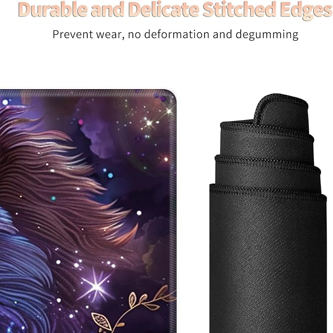 Desk Mat Large Gaming Mouse Pad (31.5x11.8 inch) with Stitched Edges, XL Mouse Pad +Coaster, Extended Mouse Mat Keybroad Mousepad Non-Slip Rubber for Gamer Men Women, Purple Magic Wolfs