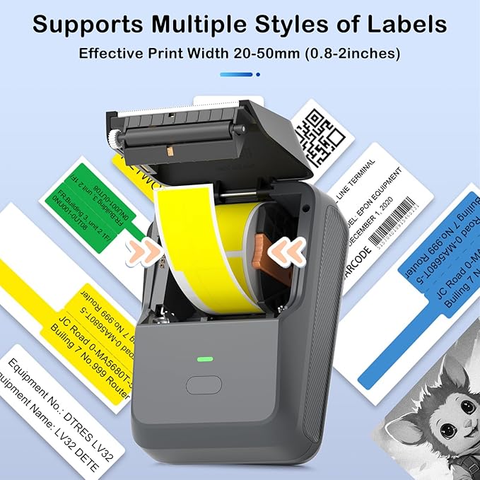 Label Maker for Small Business with Auto Scan, Label Maker Machine with Tape, Portable Bluetooth Thermal Printer for Barcode, Shipping, Office, Home, with 50 * 30mm * 300 Labels (Gray)