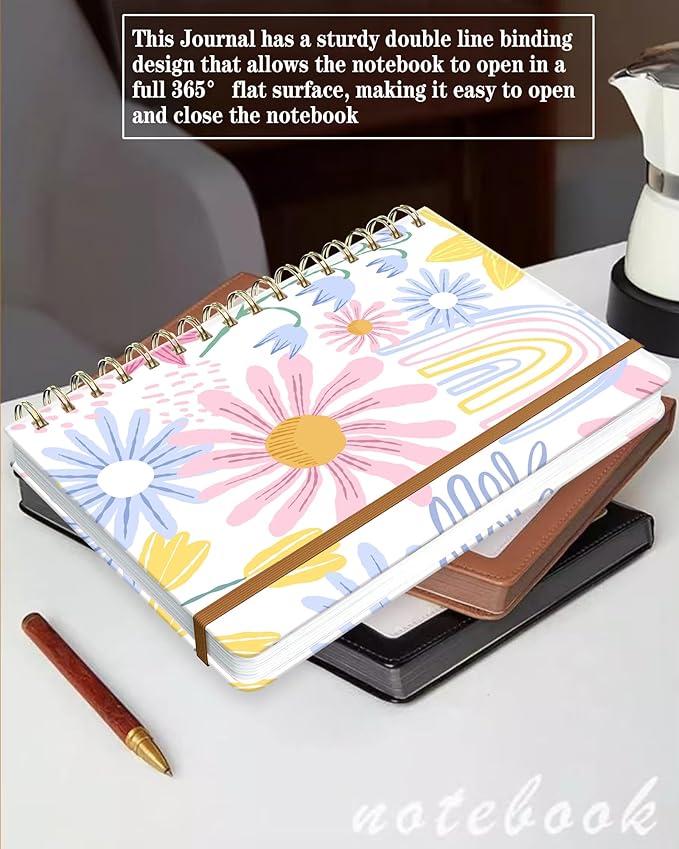 Spiral Journal Notebook for Women, Hardcover A5 College Ruled Notebook, 120 Pages, Thick Paper, Cute Lined Journal for School, Office & Work, 6 x 8.4 in(Spring Flower)