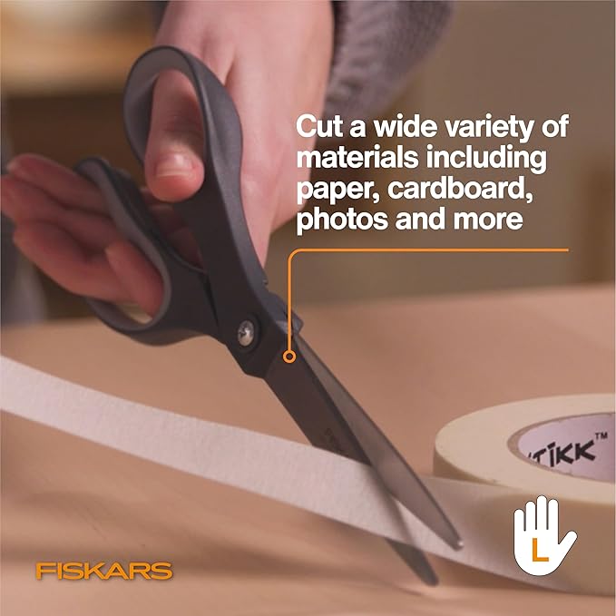 Fiskars 8” Left-Handed Titanium Scissors, SoftGrip Handle for Comfort, Durable Stainless Steel Blades for Home and Office Use