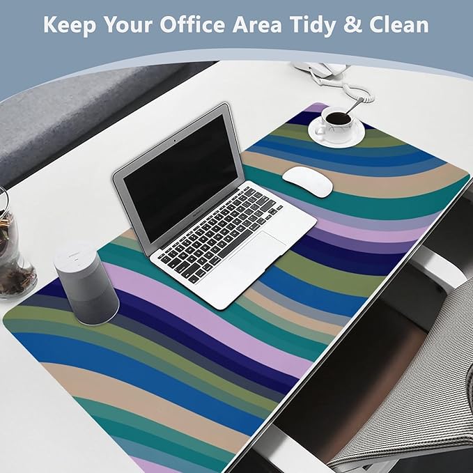 Mouse Pad Desk Mat Leather Desk Pad Large Gaming Desk Cover Protector Mat for Keyboard Computer Laptop Office Waterproof 35.4 x 16.5 Inch Swirls Waves