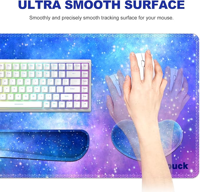 Desk Mat, Gaming Mouse Pad Wrist Rest Support Combo, XXL Large Mousepad + Keyboard Wrist Support +Mouse Wrist Rest+Coaster Set with Ergonomic Design 4in1 for Home Office, Nebula Galaxy