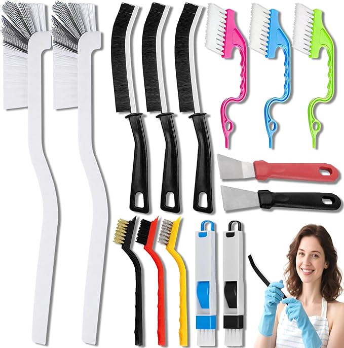 15PCS Crevice Cleaning Brush Set,Ideal for Kitchens, bathrooms, Grout Lines, Sinks, Cups, blenders, Window Tracks, and Other Tight Spaces Hard-Bristle Cleaning Brush Tools