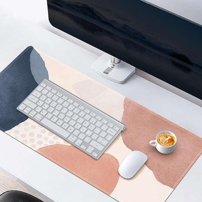 HAOCOO Desk Mat, Computer Desk Pad, Large Mouse Pad for Desk, XXL Gaming Mousepad for Desktop with Non-Slip Base, Waterproof Laptop Keyboard Mat for Home Office, Light Pink Boho