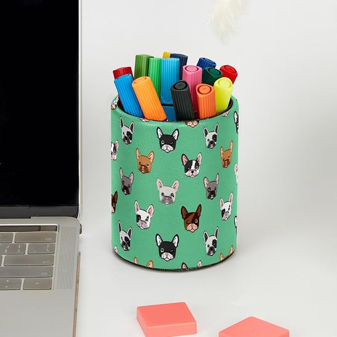 Cute French Bulldog Desk Pen Holder Stand Pencil Cup Pot Desk Organizer Makeup Brush Holder