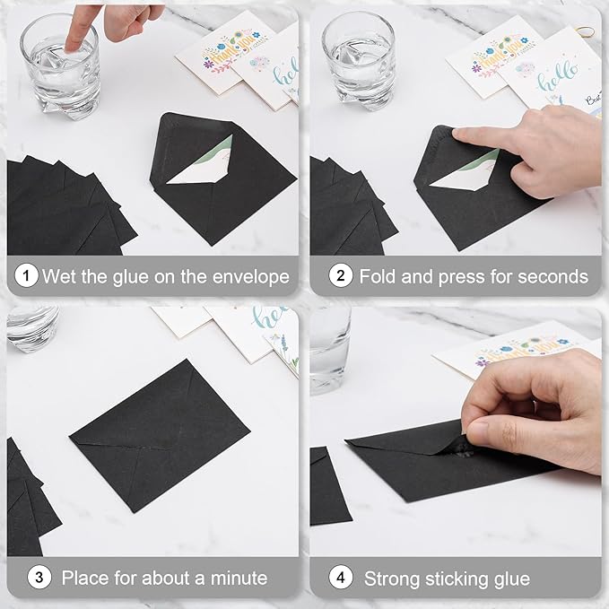 100 Pack 4 x 2.75" Mini Envelopes 120GSM Black Gift Card Envelopes Bulk Small Paper Gift Card Sleeves Greeting Card Business Card Tiny Envelope Pockets for Card & Invitation