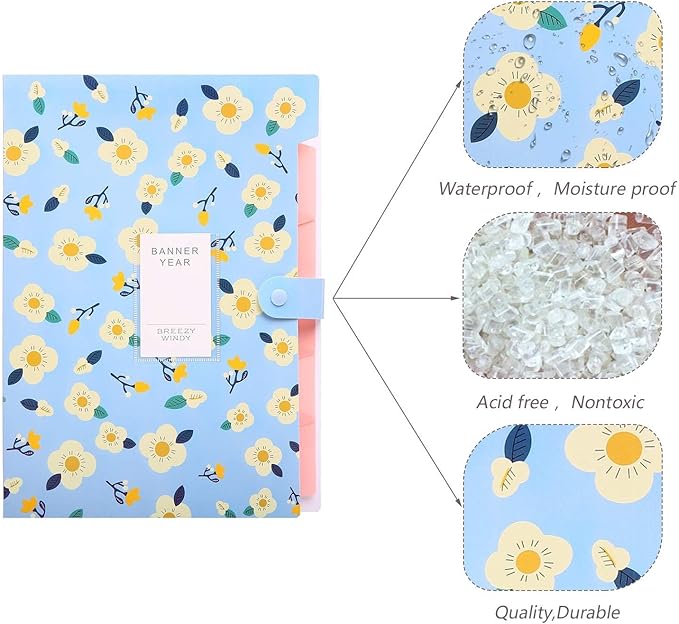SKYDUE Expanding File Folders with 8 lables, Floral Printed Accordion Document Folder Organizer US Letter Size
