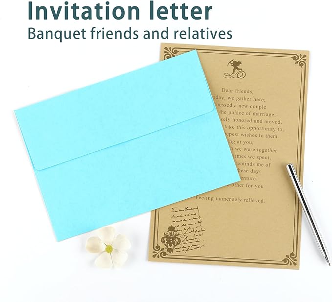 50 Pack A4 Sky Blue Self Seal Envelopes, 4x6, Printable, Modern, Wedding, Perfect for Invitations, Business Cards, Baby Showers, Greeting Cards