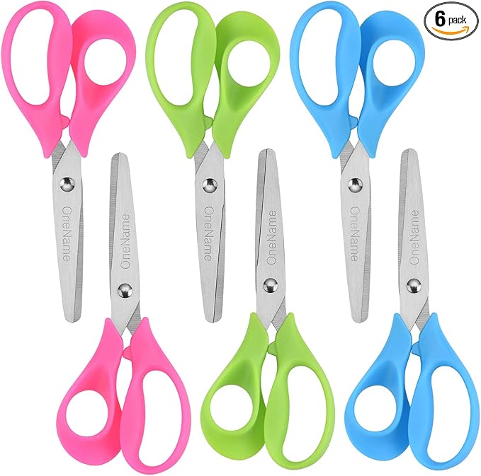 OneName Left-Handed Kids Scissors,5 Inch Left handed Scissors for Kids,Stainless Steel Blade Comfort-Grip Handles Safety Children Lefty Kid Scissor,Great for School,Classroom,Arts,Home 6 Pack