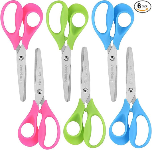 OneName Left-Handed Kids Scissors,5 Inch Left handed Scissors for Kids,Stainless Steel Blade Comfort-Grip Handles Safety Children Lefty Kid Scissor,Great for School,Classroom,Arts,Home 6 Pack