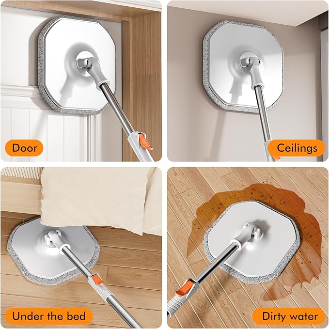 Spin Mop and Bucket with Separate Dirty and Clean Water,360° Spin Mop and Bucket System with Widening Foldable Handle,4 Replaceable Mop Pads,Square Mop for Floor Hardwood Marble Wall Cleaning