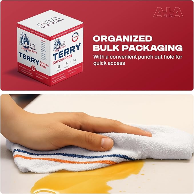 Angel-in-Armor White Striped Terry Rags (16" x 19") – 4lb Bulk Box of Cotton Cleaning Towels – Reusable Terry, Bar, Kitchen, Cleaning, Shop Rags – Low-Lint & Washable