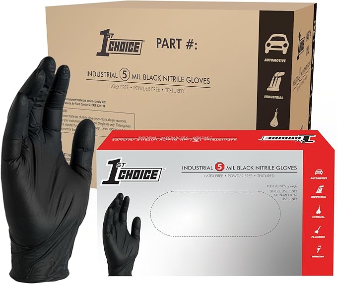 1st Choice Black Nitrile Gloves Disposable Latex-Free 5 Mil Textured for Cooking, Cleaning, Food Prep, Small, Case of 1000