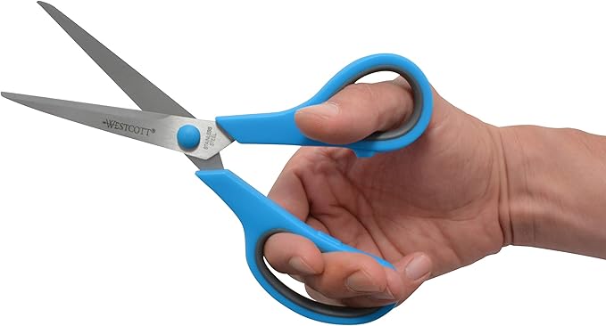 Westcott 8" Straight Stainless Steel Soft Handle Scissors, Assorted Colors, Pack of 15