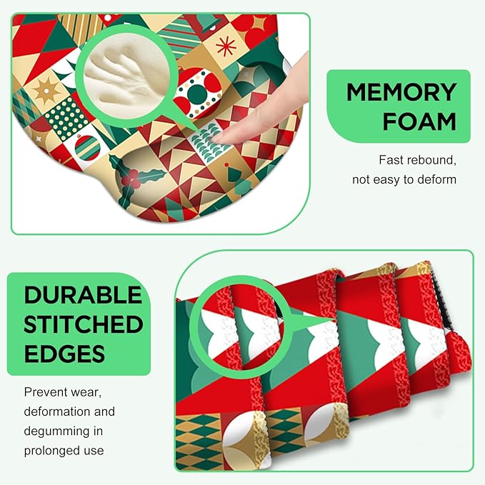AIMSA Keyboard Mouse Pad Wrist Rest Set, Large Gaming Mouse Desk Pad with Wrist Support Ergonomic Design, 4 in 1 Mousepad for Home Office, Snowman Bell Christmas