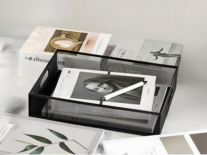 Metal Mesh Desk Organizer Tray, A4 Large Office Storage Box Set, 12.6X 9.1 x 2.8Inches