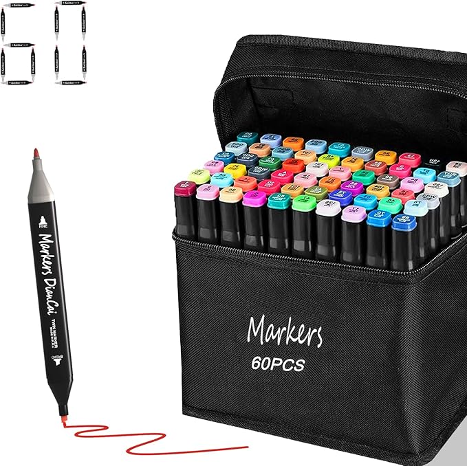 wyewye Alcohol markers set 60 colors,Drawing Art Pens for Kids,Dual Tip Permanent Art Markers for Adults, Sketch Marker for Drawing Journal Note Doodle,Painting markers for Artists
