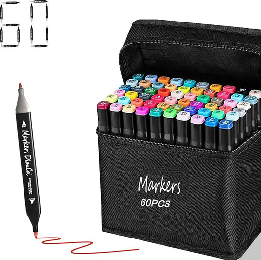 wyewye Alcohol markers set 60 colors,Drawing Art Pens for Kids,Dual Tip Permanent Art Markers for Adults, Sketch Marker for Drawing Journal Note Doodle,Painting markers for Artists