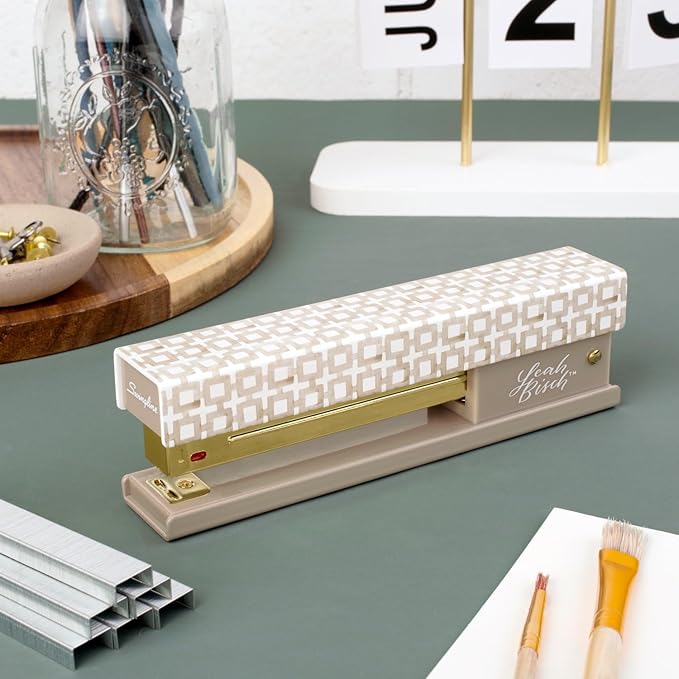 Swingline Stapler by Leah Bisch, 20 Sheet Capacity, Full Strip, Tan Tiles, Colorful Fashion Design (S700035)