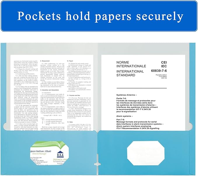 Zzrywuty File Folders with Pockets Letter Size, 50-Pack Paper Folders with Card Slot, Two Pocket Folders for School Students, Businessmen, Home and Office Workers（Light Blue）