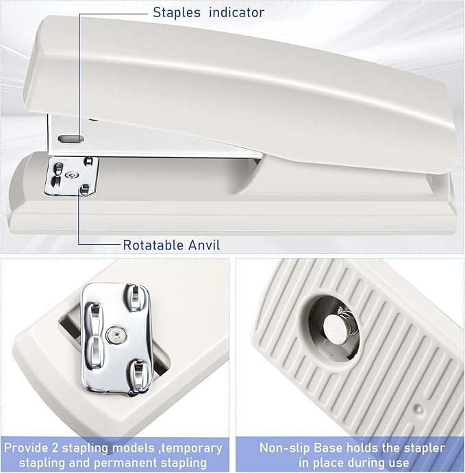Marspark 10 Pcs Stapler for Desk Office Staplers Bulk with 6000 Staples 25 Sheet Capacity for School Office (White)