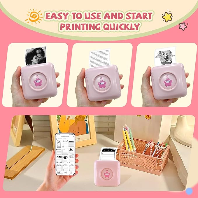 vretti Sticker Printer - TP2-Y Mini Portable Thermal Printer Inkless Sticker Maker Machine Bluetooth Label Maker Pocket Instant Print for Study Graphics, Anatomical Diagrams, Photos, Students